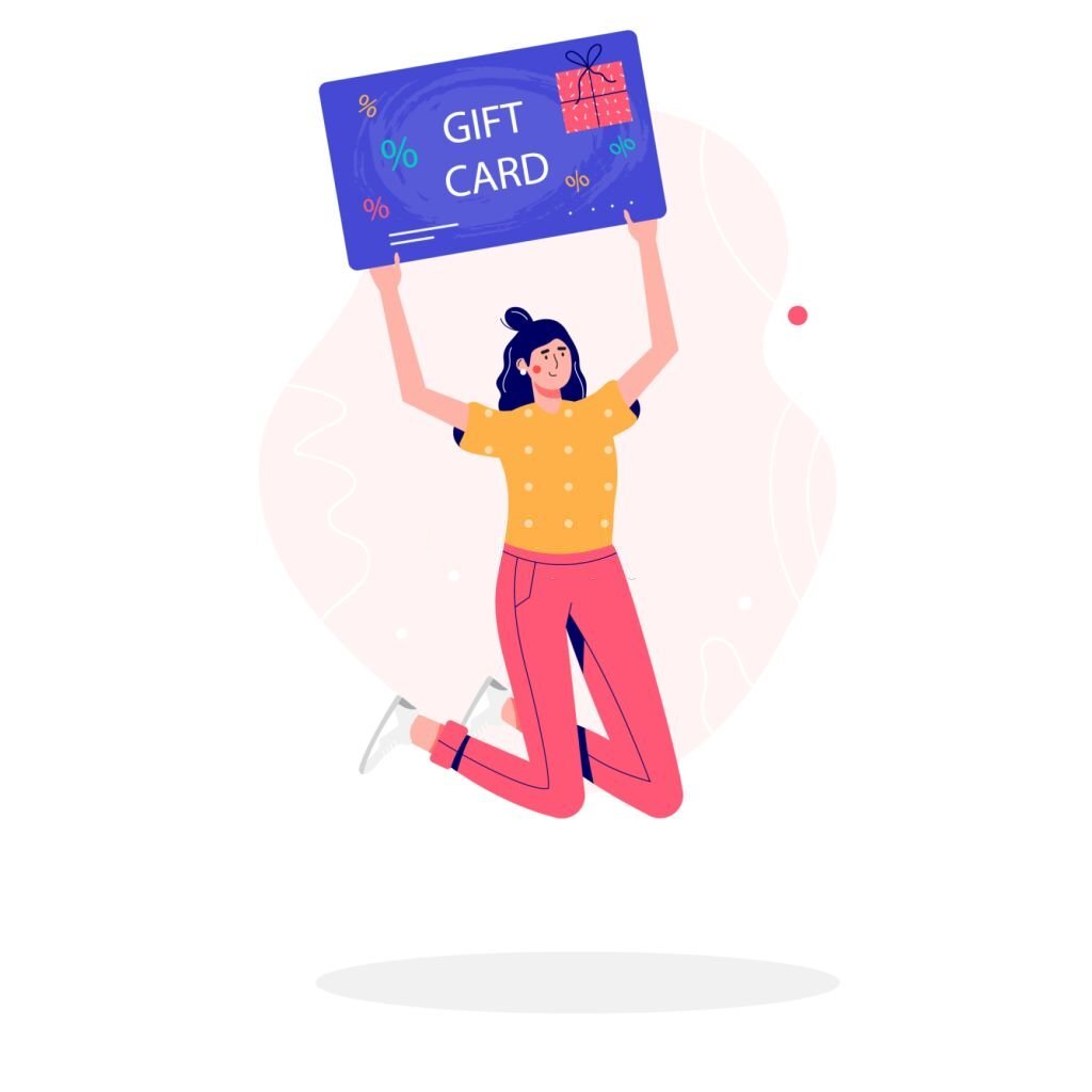 a girl raising up a gift card