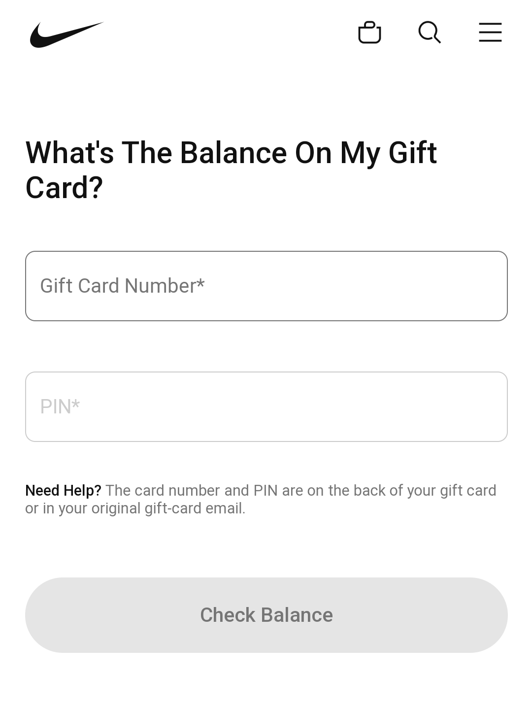 Check balance nike gift card online