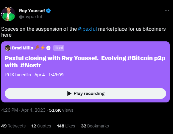 Twitter space hosted by Paxful CEO