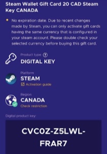 Canada Steam Gift Card