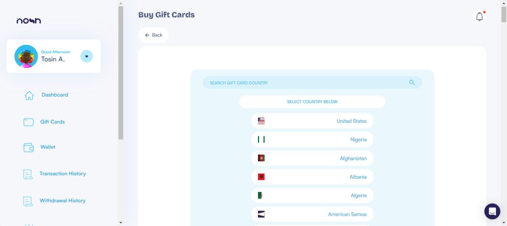 Buy Gift Card on NOSH